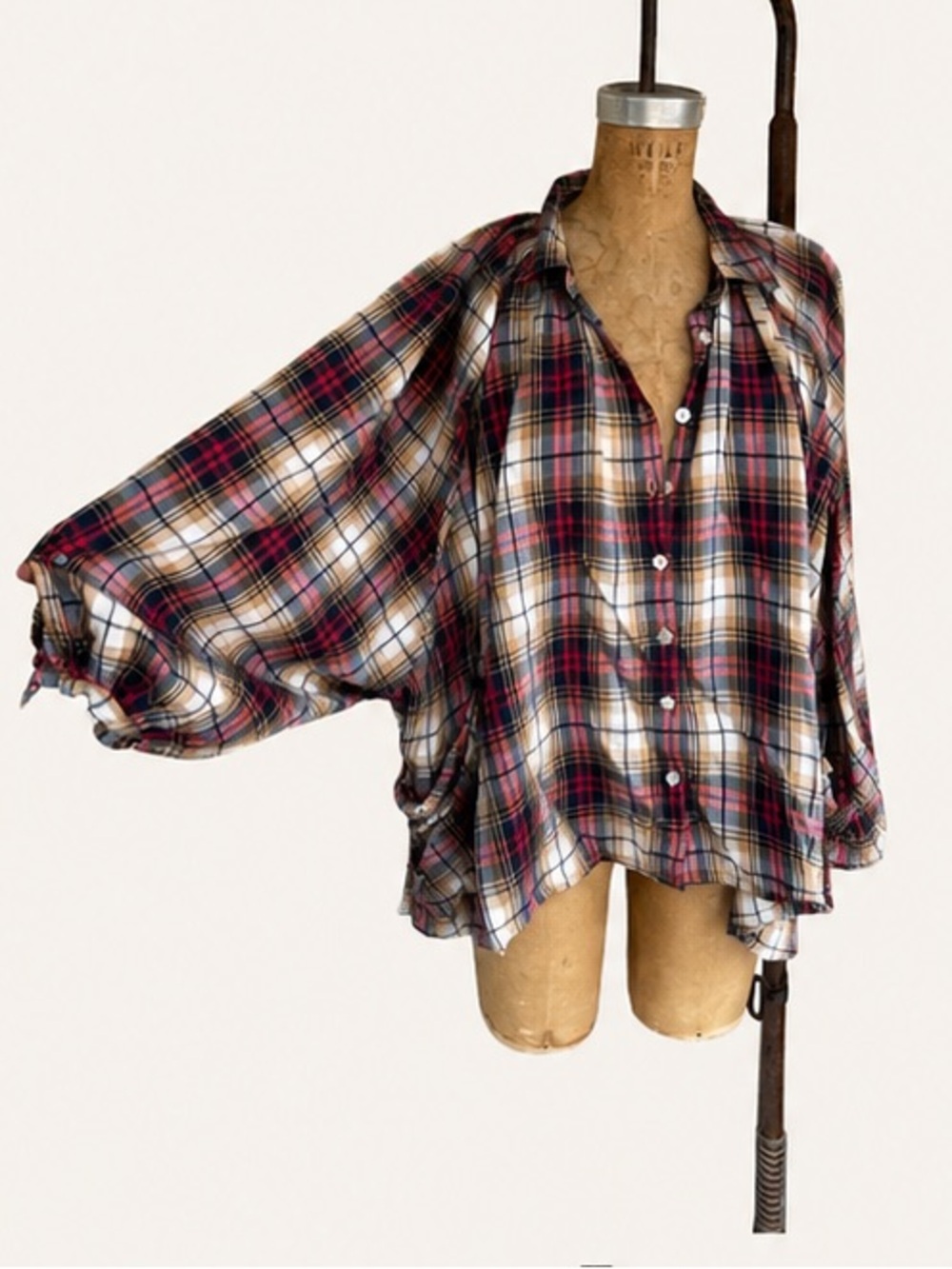 Free People x King Csilla Jac Plaid Billowy Blouse Size S
